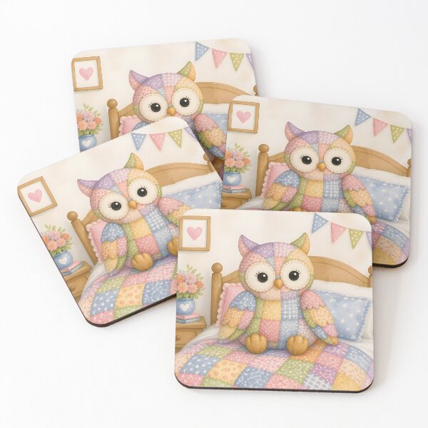 Item preview, Patchwork Owl on Bed designed and sold by Shelley Loewnau-Jones Studio.