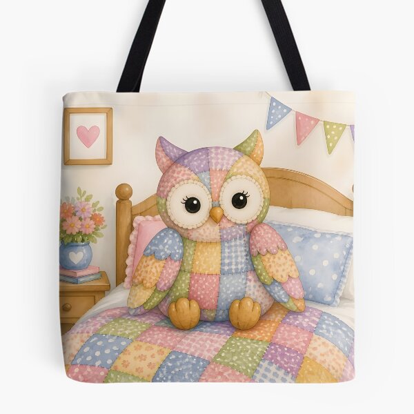 Item preview, Patchwork Owl on Bed designed and sold by Shelley Loewnau-Jones Studio.