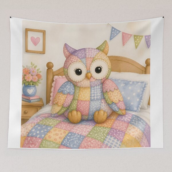 Item preview, Patchwork Owl on Bed designed and sold by Shelley Loewnau-Jones Studio.