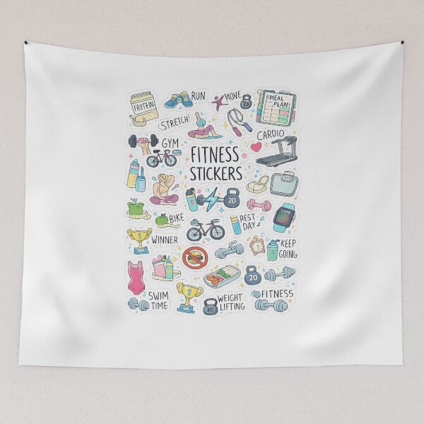 Item preview, Cute Fitness Stickers Pack Health and Workout Doodle Sheet designed and sold by Digistore1221.