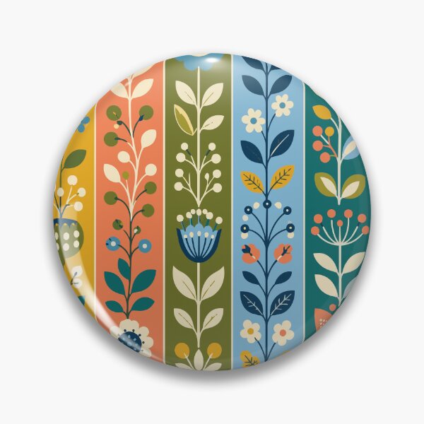 Item preview, Retro Scandinavian Folk Art Colorful Floral Striped Pattern designed and sold by Far Out Goods.