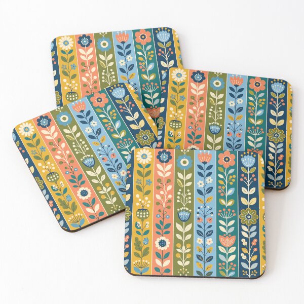 Item preview, Retro Scandinavian Folk Art Colorful Floral Striped Pattern designed and sold by Far Out Goods.