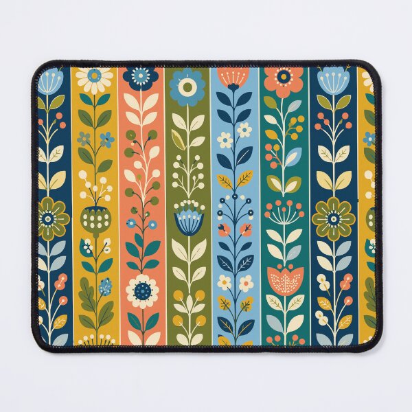 Item preview, Retro Scandinavian Folk Art Colorful Floral Striped Pattern designed and sold by Far Out Goods.