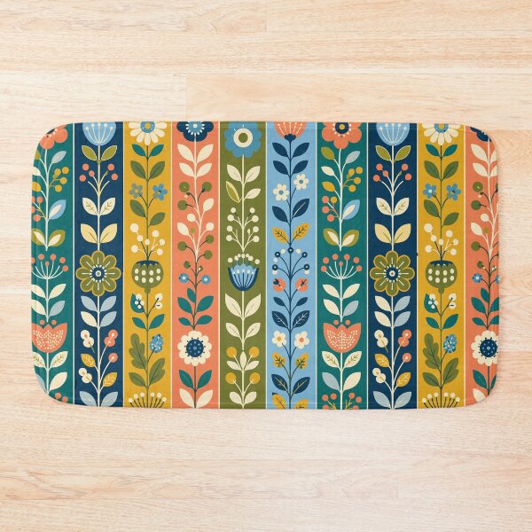 Item preview, Retro Scandinavian Folk Art Colorful Floral Striped Pattern designed and sold by Far Out Goods.