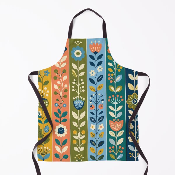 Item preview, Retro Scandinavian Folk Art Colorful Floral Striped Pattern designed and sold by Far Out Goods.