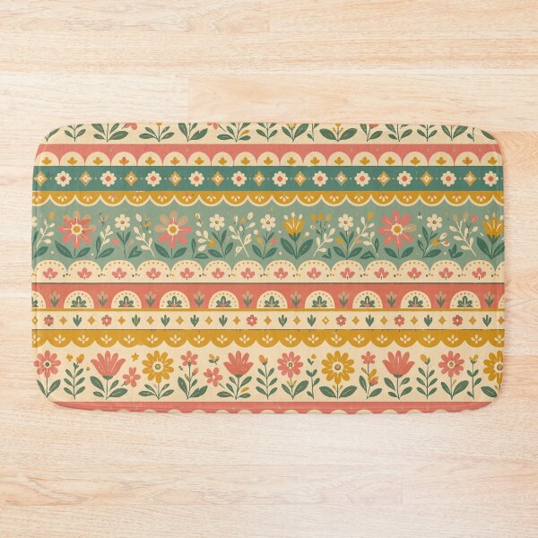 Item preview, Vintage Cottagecore Folk Art Horizontal Floral Border Pattern designed and sold by Far Out Goods.