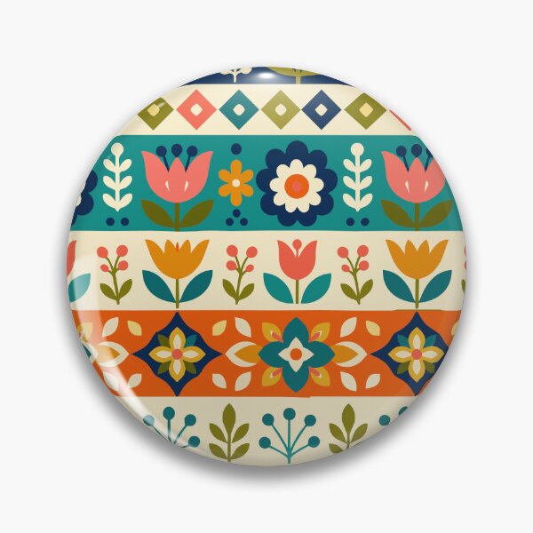 Item preview, Retro Scandinavian Folk Art Bold Floral Border Geometric Pattern designed and sold by Far Out Goods.