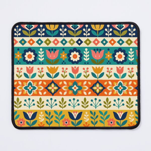 Item preview, Retro Scandinavian Folk Art Bold Floral Border Geometric Pattern designed and sold by Far Out Goods.
