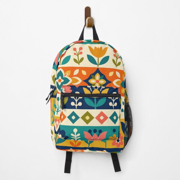 Item preview, Retro Scandinavian Folk Art Bold Floral Border Geometric Pattern designed and sold by Far Out Goods.