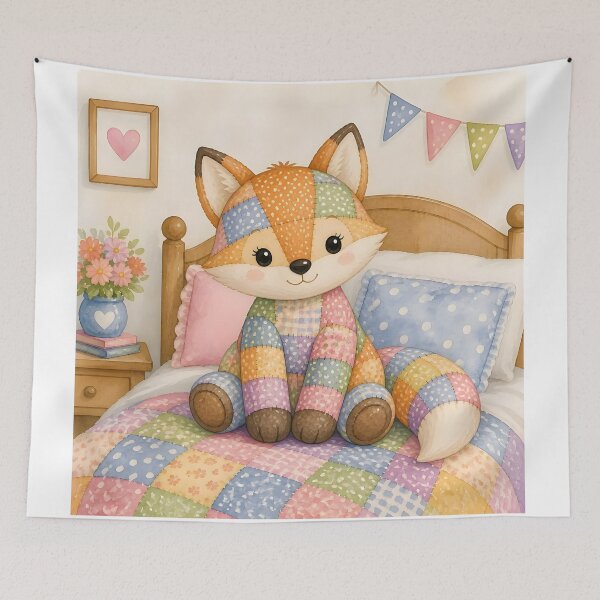 Item preview, Cute Patchwork Fox on Bed designed and sold by Shelley Loewnau-Jones Studio.