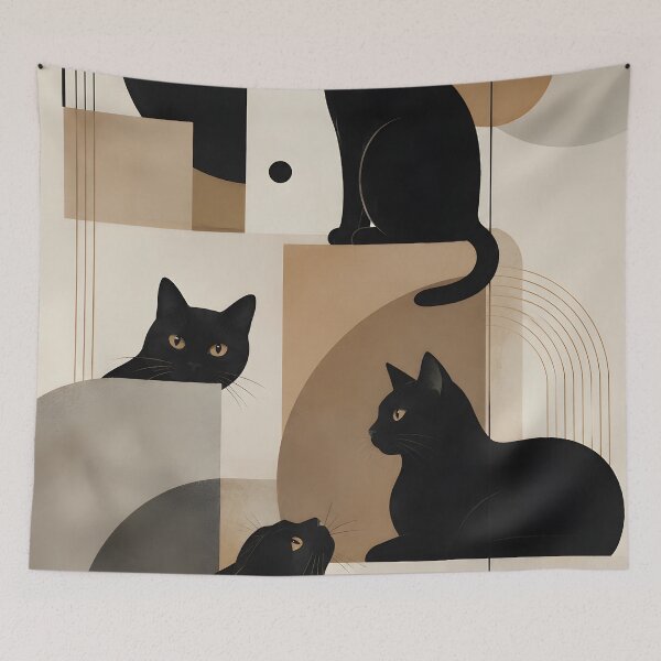 Item preview, Black Cats Geometric Minimalist Wall Art designed and sold by BloomOfDesign.