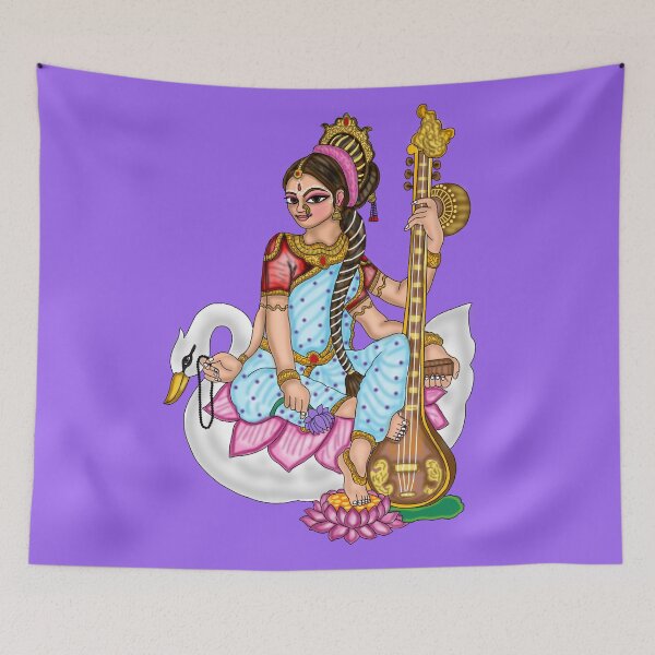 Item preview, Goddess Saraswati Artwork | Sacred Hindu Divine Mother Digital Painting designed and sold by Harshit_Digital_Arts.