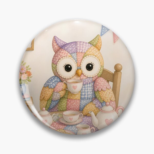 Item preview, Patchwork Owl Tea Party designed and sold by Shelley Loewnau-Jones Studio.