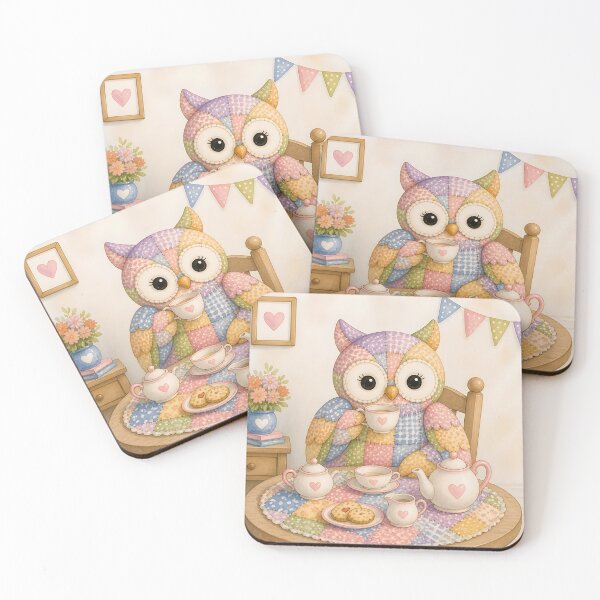 Item preview, Patchwork Owl Tea Party designed and sold by Shelley Loewnau-Jones Studio.