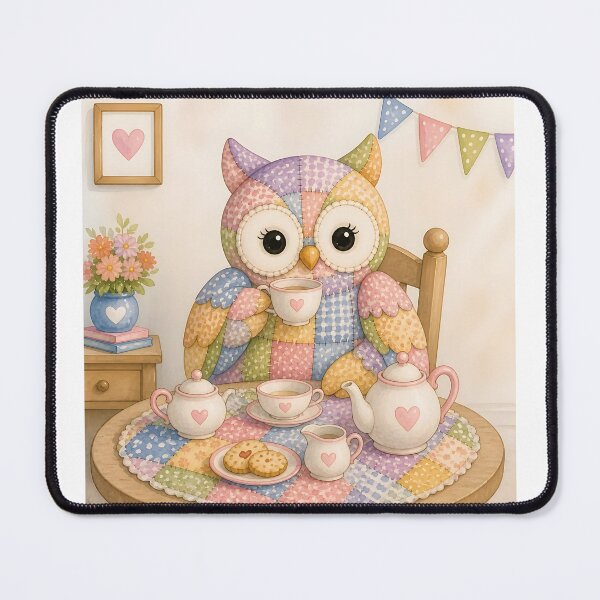 Item preview, Patchwork Owl Tea Party designed and sold by Shelley Loewnau-Jones Studio.