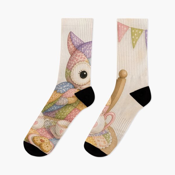 Item preview, Patchwork Owl Tea Party designed and sold by Shelley Loewnau-Jones Studio.