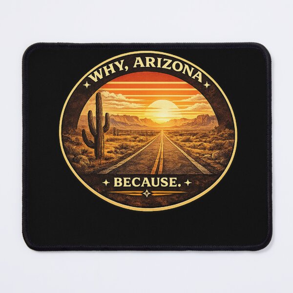 Item preview, Why, Arizona Retro Desert Badge Shirt – Because. Vintage Southwest Road Trip Design designed and sold by Laughprints.