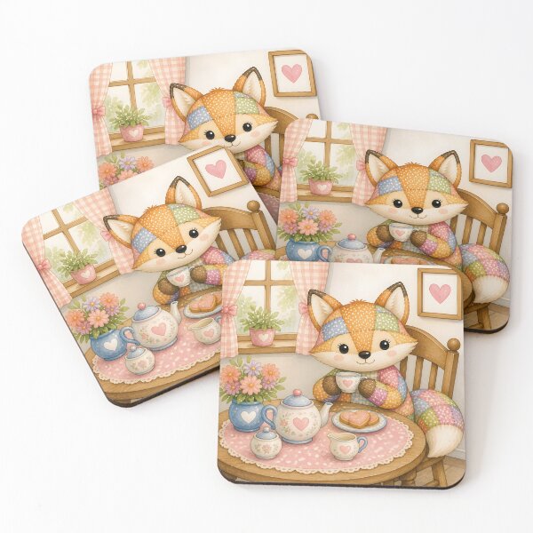 Item preview, Cute Patchwork Fox Tea Party designed and sold by Shelley Loewnau-Jones Studio.
