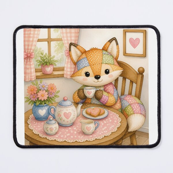 Item preview, Cute Patchwork Fox Tea Party designed and sold by Shelley Loewnau-Jones Studio.