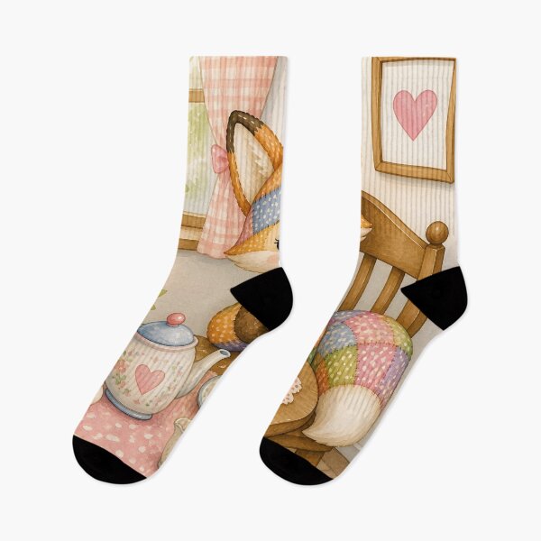Item preview, Cute Patchwork Fox Tea Party designed and sold by Shelley Loewnau-Jones Studio.