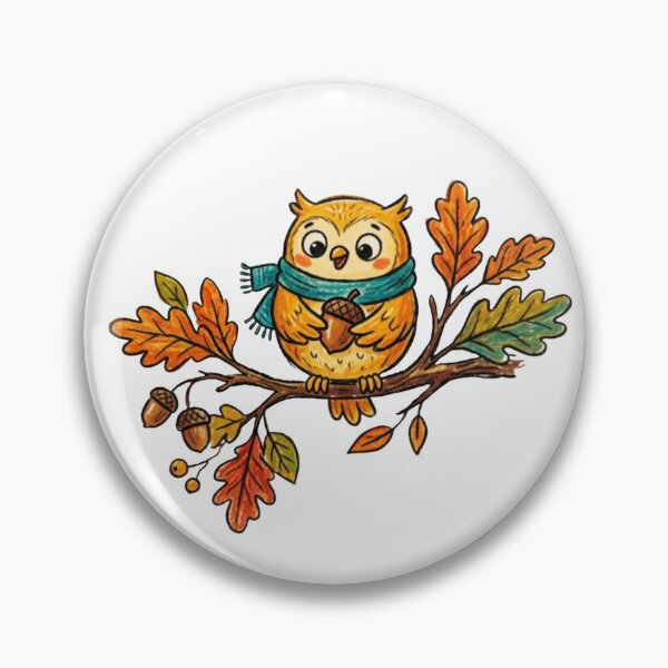 Item preview, Cute Autumn Owl Wearing Scarf Holding Acorn Illustration designed and sold by TaiwanMemory.