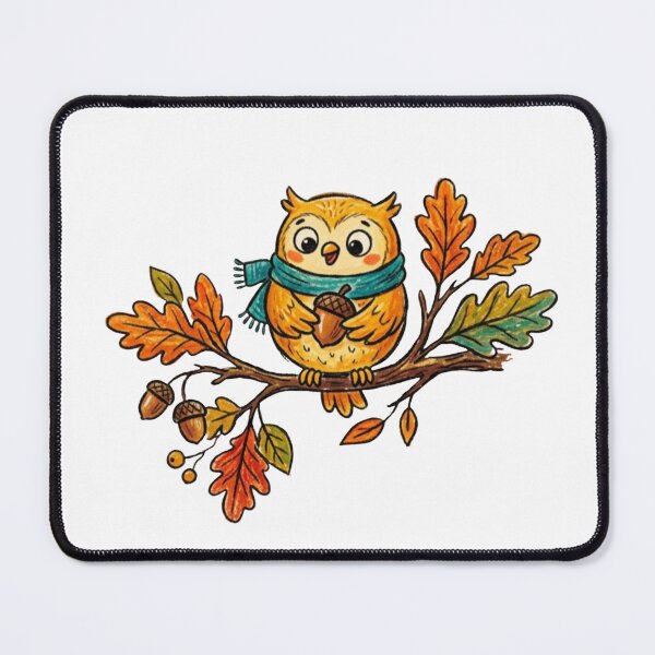 Item preview, Cute Autumn Owl Wearing Scarf Holding Acorn Illustration designed and sold by TaiwanMemory.