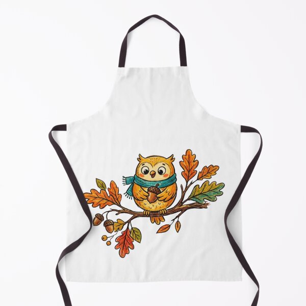 Item preview, Cute Autumn Owl Wearing Scarf Holding Acorn Illustration designed and sold by TaiwanMemory.