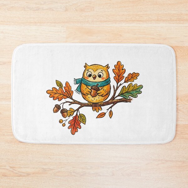 Item preview, Cute Autumn Owl Wearing Scarf Holding Acorn Illustration designed and sold by TaiwanMemory.