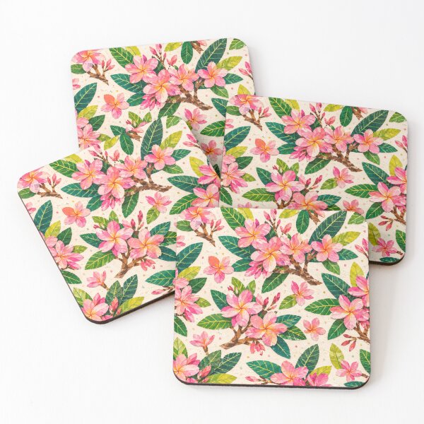 Item preview, Pink Plumeria Tropical Seamless Pattern, Floral Collage Botanical Print, Exotic Frangipani Flower Design  designed and sold by SWSandraWechner.