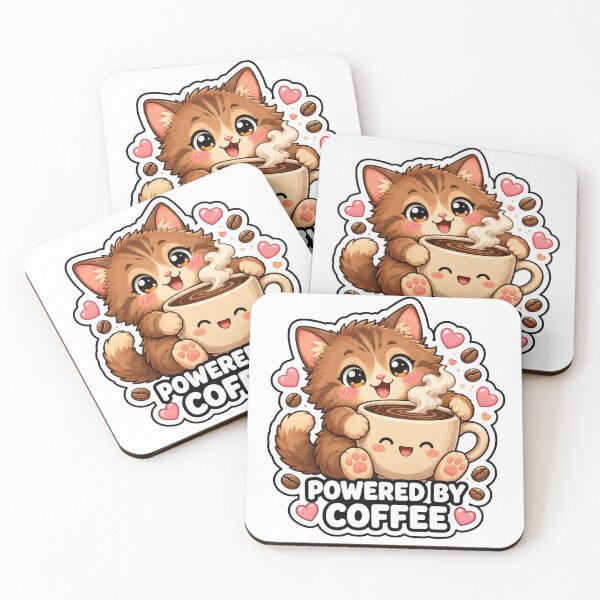 Artikelvorschau, Powered By Coffee Cute Kawaii Cat Coffee Lover entworfen und verkauft von MoodyMeows.