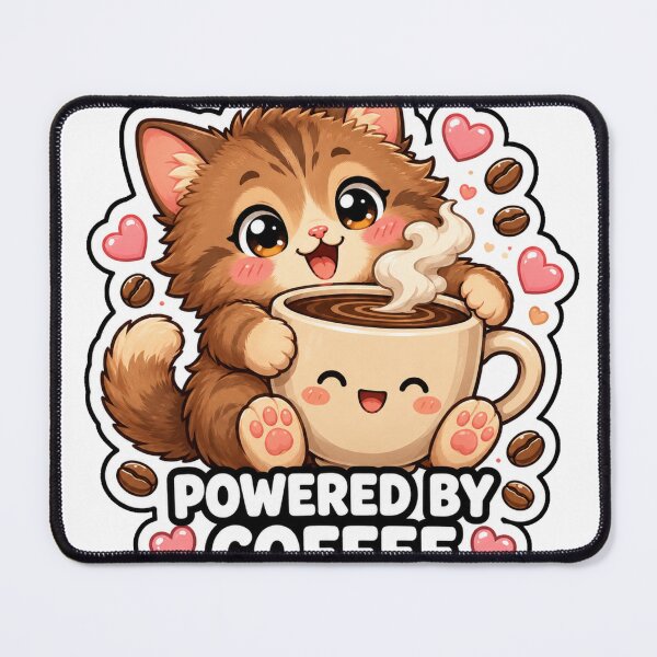 Item preview, Powered By Coffee Cute Kawaii Cat Coffee Lover designed and sold by MoodyMeows.