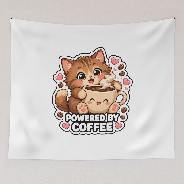 Item preview, Powered By Coffee Cute Kawaii Cat Coffee Lover designed and sold by MoodyMeows.