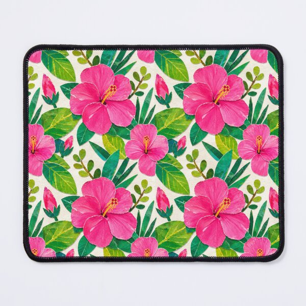 Item preview, Tropical Pink Hibiscus Seamless Pattern, Colorful Floral Collage, Botanical Summer Flower Repeat Print designed and sold by SWSandraWechner.