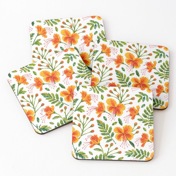 Item preview, Tropical Orange Peacock Flower Seamless Pattern, Vibrant Botanical Collage, Exotic Floral Repeat Print for Nature Lovers designed and sold by SWSandraWechner.