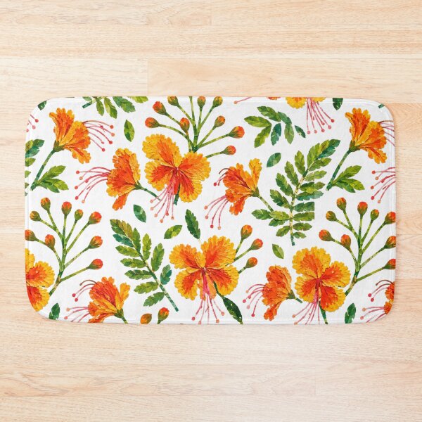 Item preview, Tropical Orange Peacock Flower Seamless Pattern, Vibrant Botanical Collage, Exotic Floral Repeat Print for Nature Lovers designed and sold by SWSandraWechner.