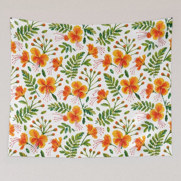 Item preview, Tropical Orange Peacock Flower Seamless Pattern, Vibrant Botanical Collage, Exotic Floral Repeat Print for Nature Lovers designed and sold by SWSandraWechner.
