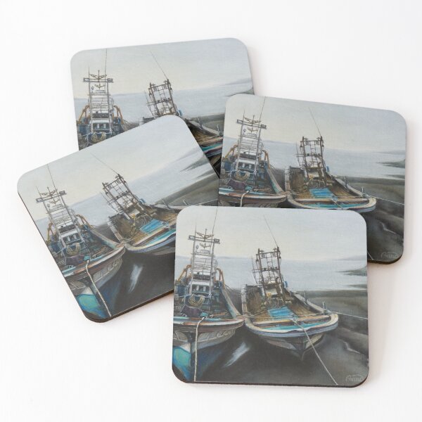 Item preview, Two Fishing Boats at Anchor, Quiet Harbor Scene designed and sold by HaedamArt.