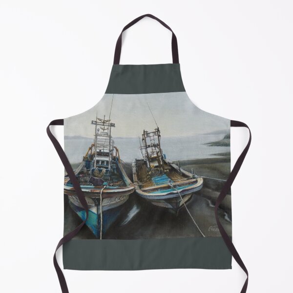 Item preview, Two Fishing Boats at Anchor, Quiet Harbor Scene designed and sold by HaedamArt.
