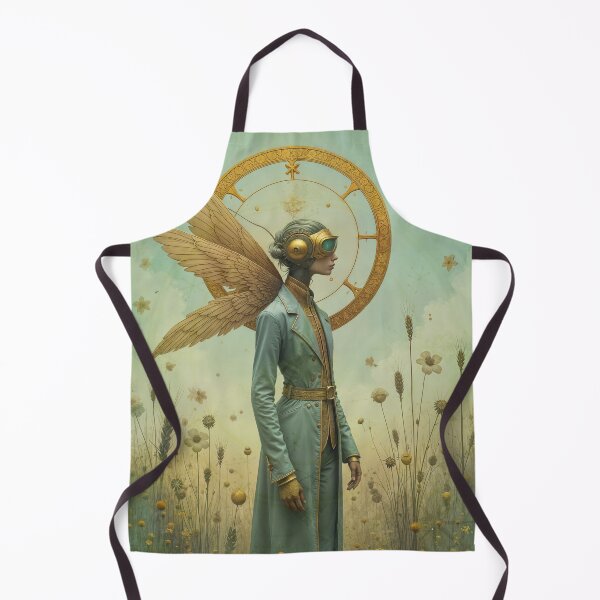 Item preview, Zodiac Sign - Virgo as Steampunk Angel With Golden Wings and Futuristic Goggles Standing in Floral Field designed and sold by LisaMise.