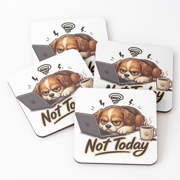 Item preview, Not Today Angry Dog – Funny Overworked Puppy Laptop & Coffee Cartoon designed and sold by Northern Glow Art.