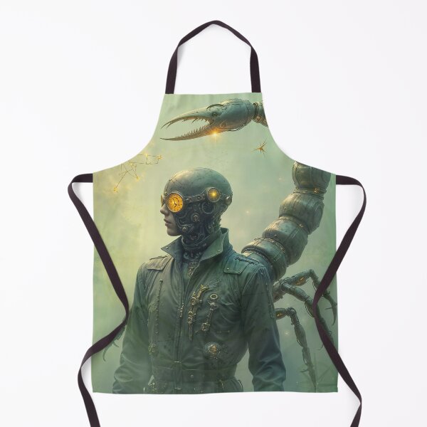 Item preview, Zodiac Sign - Scorpio as Steampunk Cyborg Portrait With Mechanical Scorpion Tail and Golden Clockwork Visor in Surreal Sci‑Fi Scene designed and sold by LisaMise.