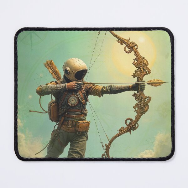 Item preview, Zodiac Sign - Sagittarius as Steampunk Astronaut Archer Aiming Ornate Golden Bow in Dreamy Sky With Compass Motifs designed and sold by LisaMise.
