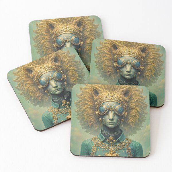 Item preview, Zodiac Sign - Leo as Ornate Steampunk Lioness Portrait With Golden Crown, Goggles and Heart Amulet in Surreal Style designed and sold by LisaMise.