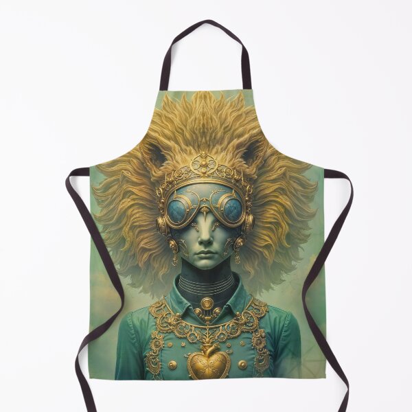 Item preview, Zodiac Sign - Leo as Ornate Steampunk Lioness Portrait With Golden Crown, Goggles and Heart Amulet in Surreal Style designed and sold by LisaMise.