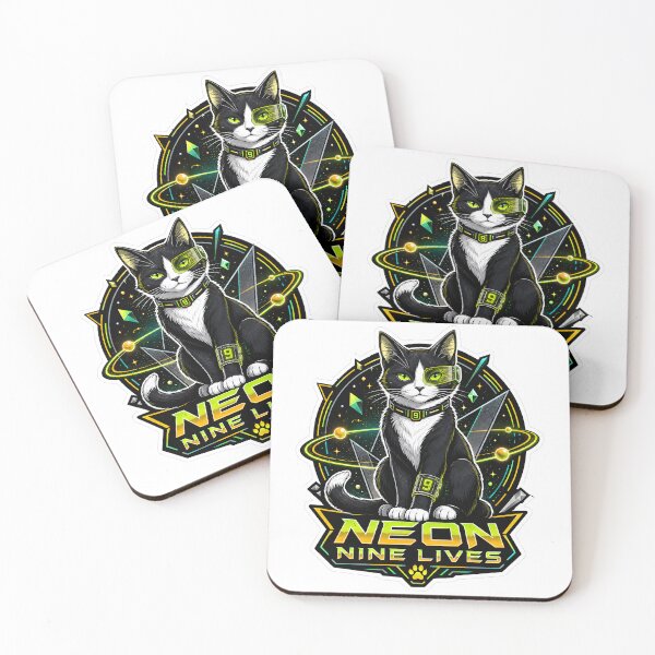 Item preview, Neon Nine Lives Cyberpunk Tuxedo Cat designed and sold by RexNoise.