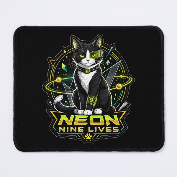 Item preview, Neon Nine Lives Cyberpunk Tuxedo Cat designed and sold by RexNoise.