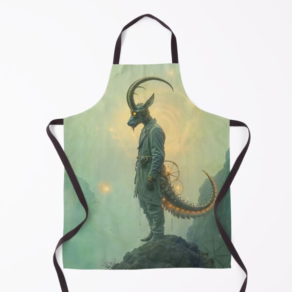 Item preview, Zodiac Sign - Capricorn as Surreal Steampunk Horned Goat Explorer With Mechanical Tail Standing On Misty Mountain Cliff designed and sold by LisaMise.