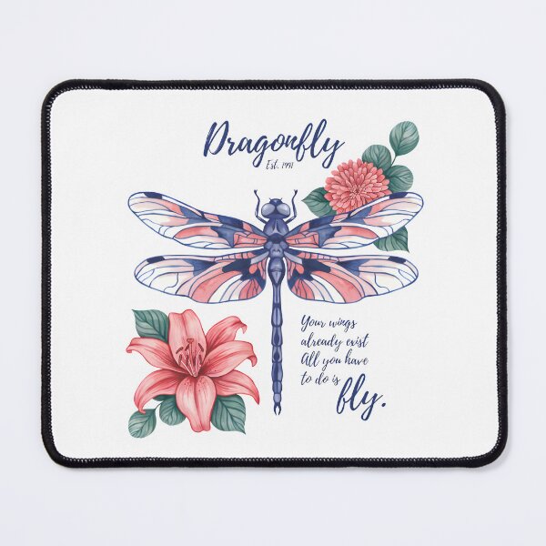 Item preview, Dragonfly Floral Art with Inspirational Quote – Vintage Botanical Dragonfly Illustration, Cottagecore Nature Aesthetic designed and sold by Snifferius.