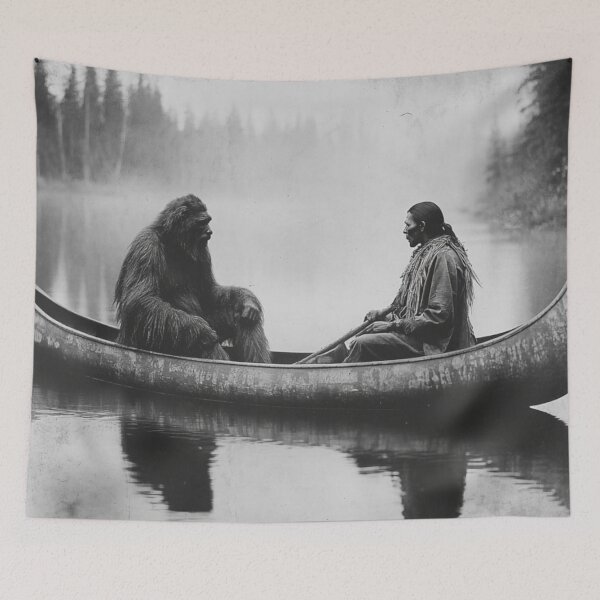Item preview, Bigfoot Canoe Print | Vintage Folklore Art  designed and sold by GSizzle1.