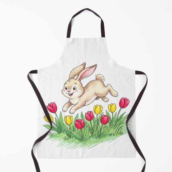 Item preview, Cute Happy Bunny Hopping in Tulip Flower Meadow Spring Illustration designed and sold by TaiwanMemory.